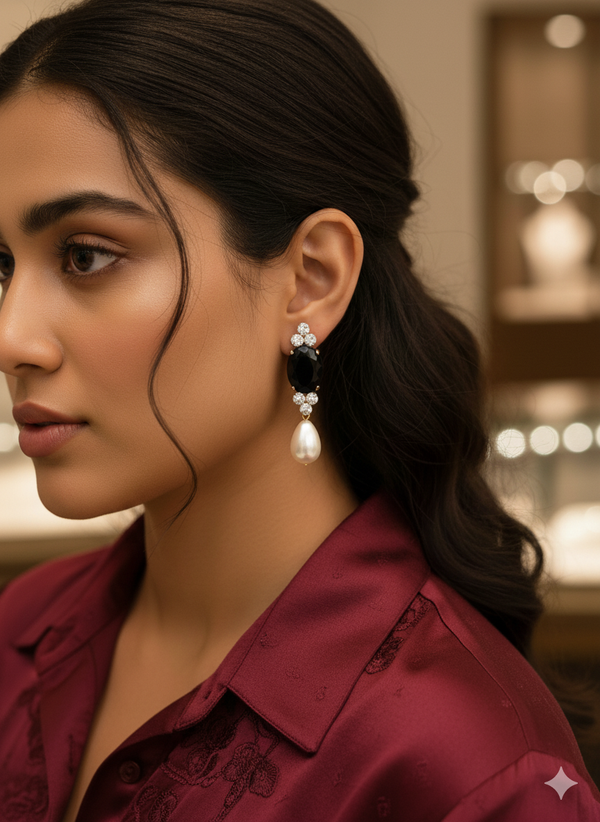 Elegant Black Onyx and Pearl Drop Earrings
