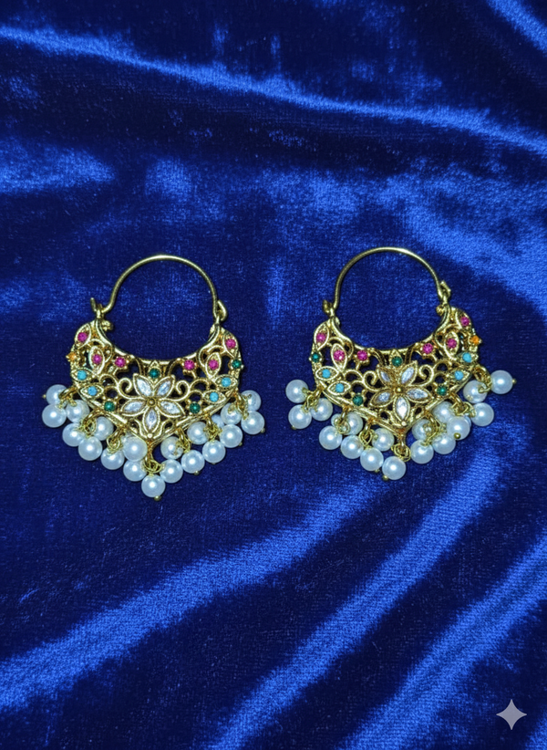 Gold Kundan Pearl Chandbali Earrings – Traditional Indian Bridal Jewelry